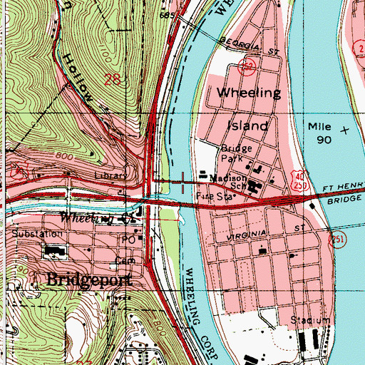 Topographic Map of Military Order of Purple Heart Bridge, WV
