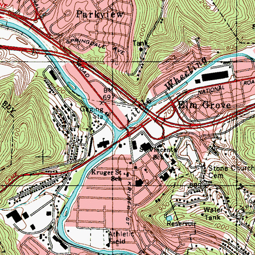 Topographic Map of Monument Place Bridge, WV