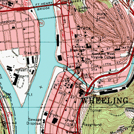 Topographic Map of Main Street Bridge, WV