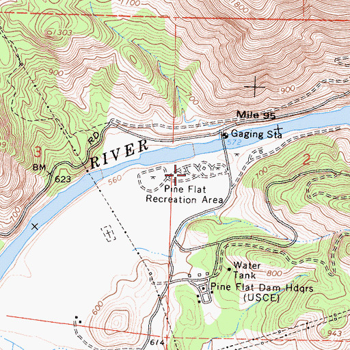 Topographic Map of Pine Flat Recreation Area, CA