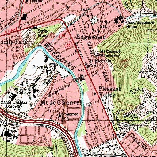 Topographic Map of Washington Avenue Bridge, WV