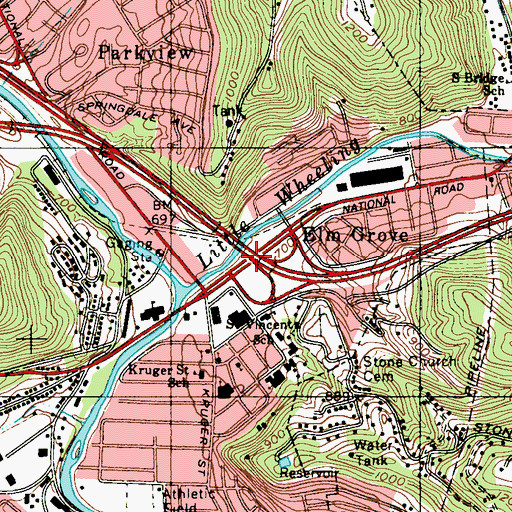 Topographic Map of Elm Grove 170 Bridge, WV