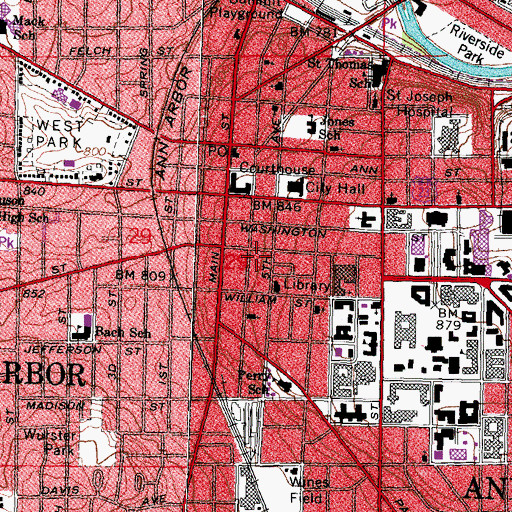 Topographic Map of Ann Arbor Post Office-Liberty Station, MI