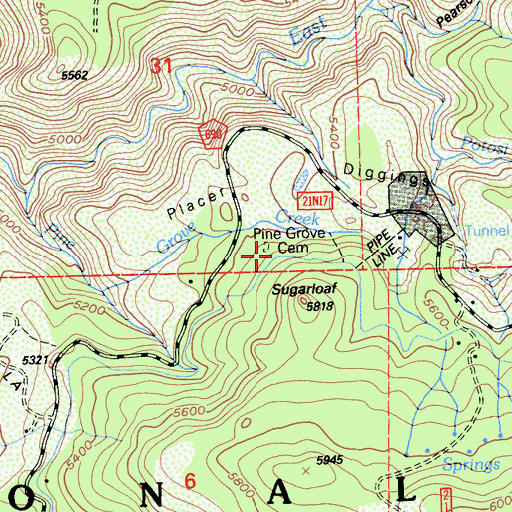Topographic Map of Pine Grove Cemetery, CA