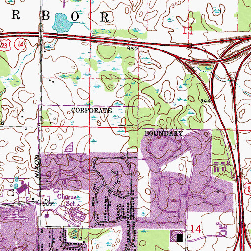 Topographic Map of Oakwoods Nature Area, MI