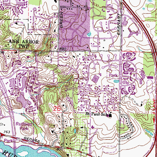 Topographic Map of Earhart West Park, MI