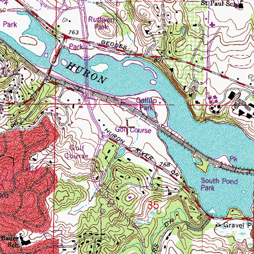 Topographic Map of Huron Hills Golf Course, MI