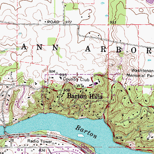 Topographic Map of Barton Hills Country Club, MI