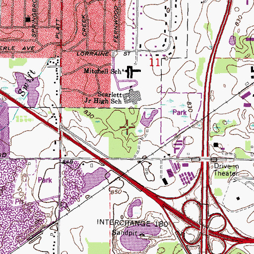 Topographic Map of Scarlett Mitchell Woods, MI