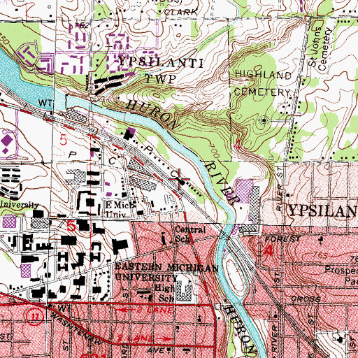 Topographic Map of Ypsilanti Station, MI