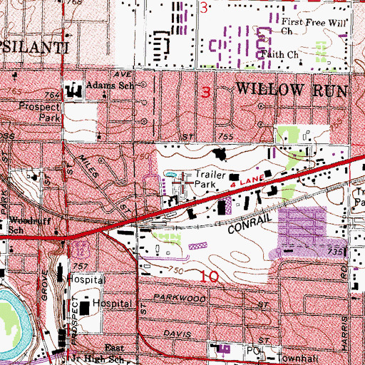 Topographic Map of Ypsilanti Mobile Home Village, MI
