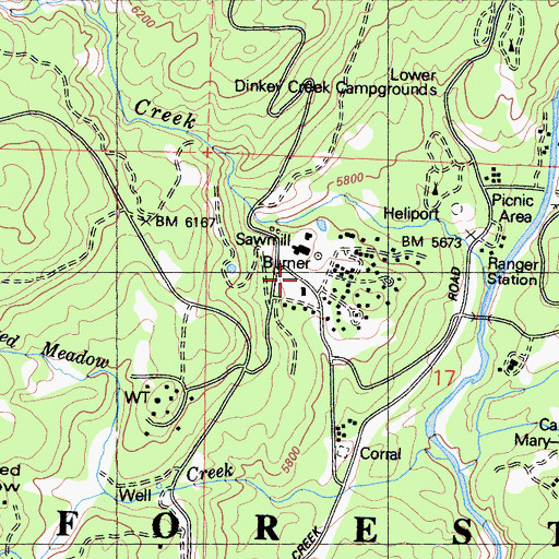 Topographic Map of Pine Logging Camp, CA