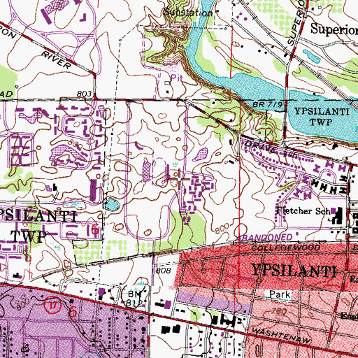 Topographic Map of Eastern Michigan University-West Campus, MI