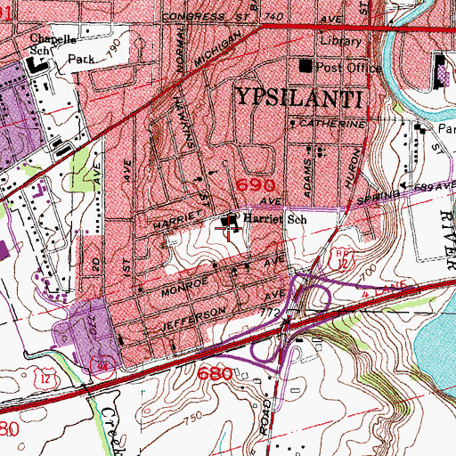 Topographic Map of Perry Child Development Center, MI