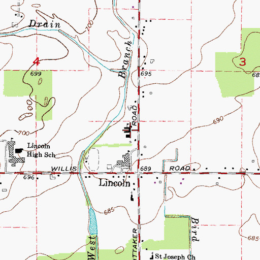 Topographic Map of Lincoln Middle School, MI