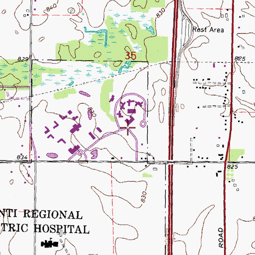 Topographic Map of Women's Huron Valley Correctional Facility, MI