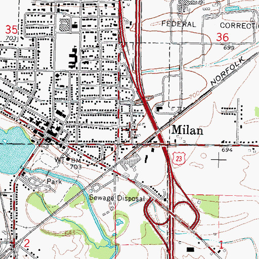 Topographic Map of Vineyard Church of Milan, MI