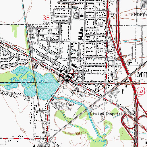 Topographic Map of Milan Baptist Church, MI