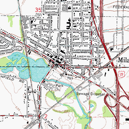 Topographic Map of Milan Post Office, MI
