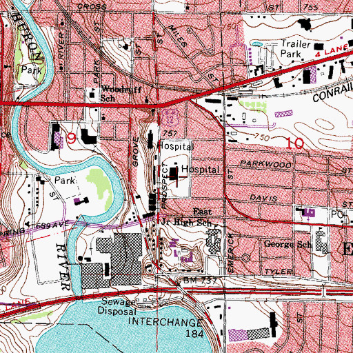 Topographic Map of Forest Health Medical Center, MI