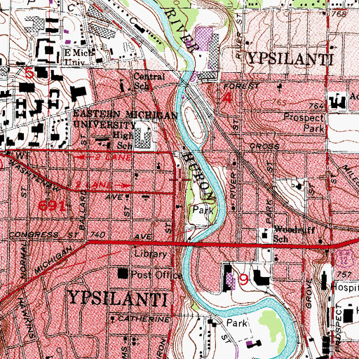 Topographic Map of Ypsilanti Historical Museum, MI