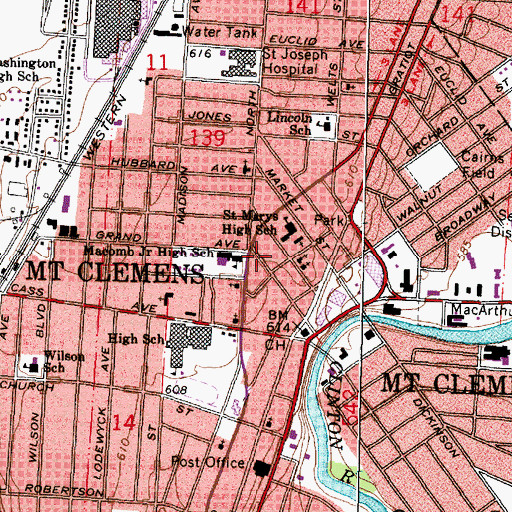 Topographic Map of Carnegie Library Historical Marker, MI