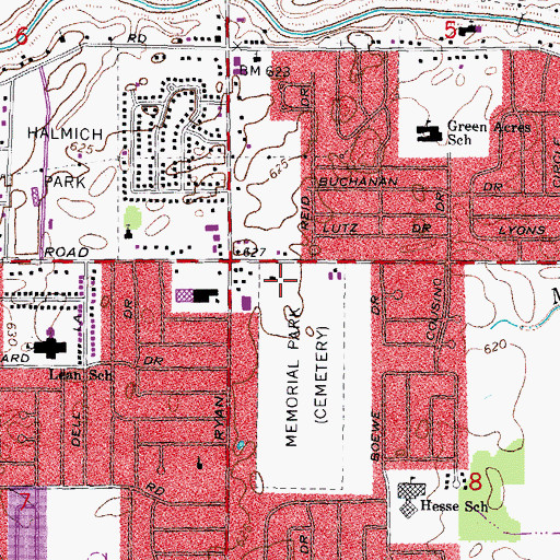 Topographic Map of Detroit Memorial Park Cemetery Historical Marker, MI