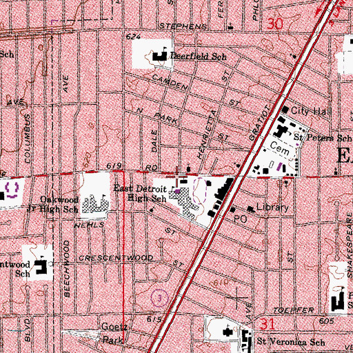 Topographic Map of Erin-Warren Fractional District Number Two School Historical Marker, MI
