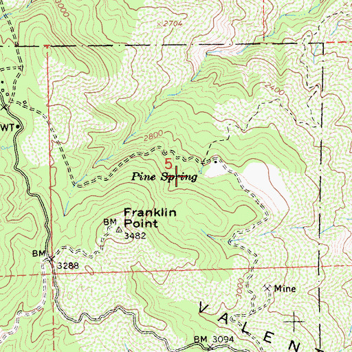Topographic Map of Pine Spring, CA