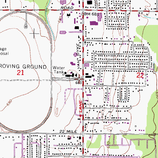 Topographic Map of Packard Proving Grounds Historical Marker, MI
