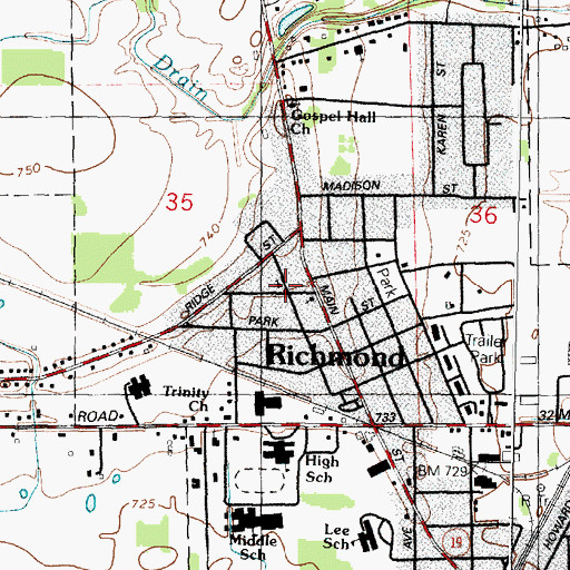 Topographic Map of Richmond Center for the Performing Arts Historical Marker, MI