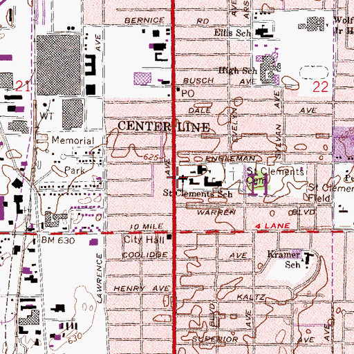Topographic Map of Saint Clement Catholic Parish Historical Marker, MI