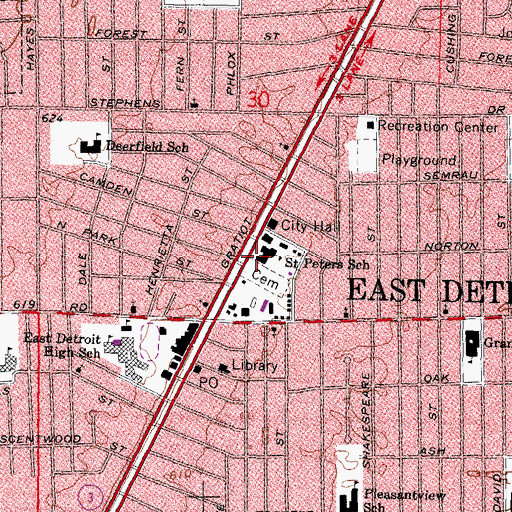 Topographic Map of Saint Peter's Evangelical Lutheran Church Historical Marker, MI