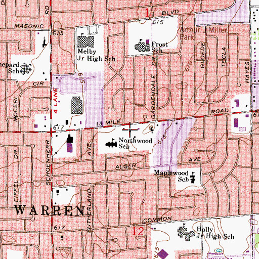 Topographic Map of Church of Christ-North Warren, MI