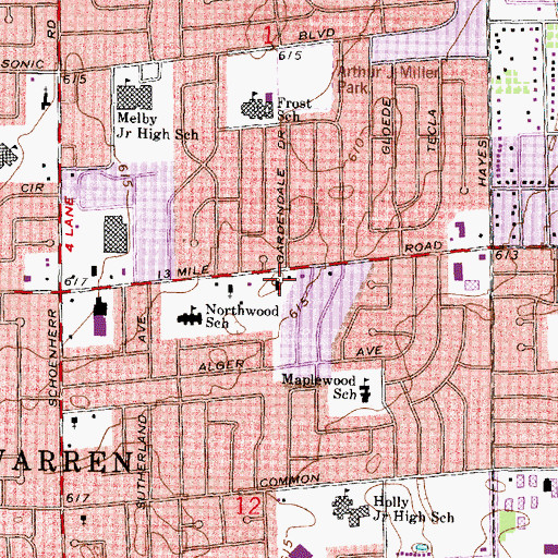 Topographic Map of Warren Woods Church of the Nazarene, MI