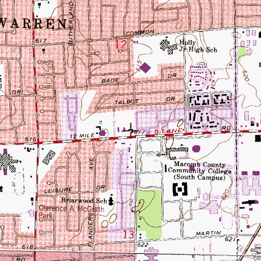 Topographic Map of Warren Woods Baptist Church, MI