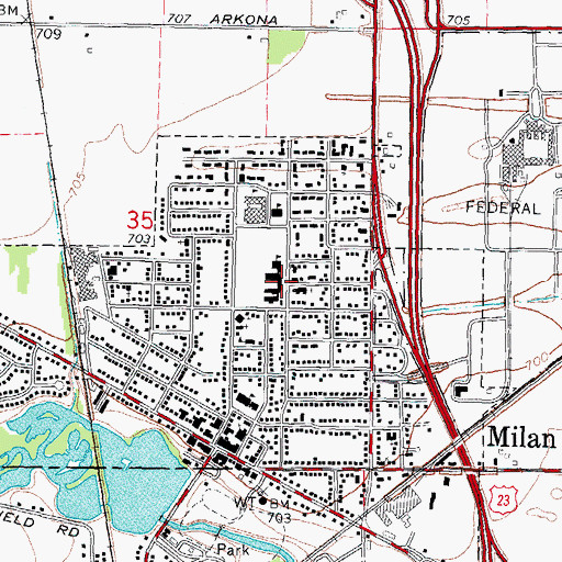 Topographic Map of Paddock Elementary School, MI