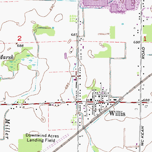 Topographic Map of Willis Post Office, MI