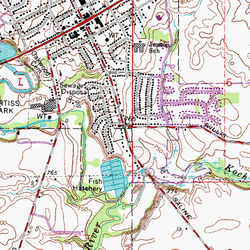 Topographic Map of Saline Baptist Church, MI