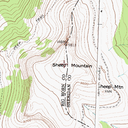 Topographic Map of Sheep Mountain, WY