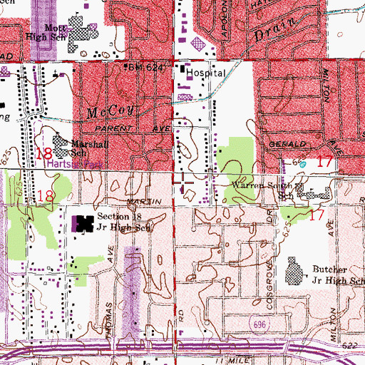 Topographic Map of Warren Community Church, MI