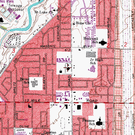 Topographic Map of Saint Martin de Porres Parish, MI