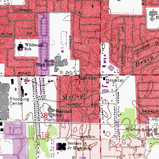 Topographic Map of Twelve-Ryan Baptist Church, MI