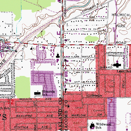 Topographic Map of Antioch Baptist Church, MI
