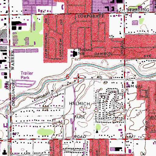 Topographic Map of North Warren Free Will Baptist Church, MI