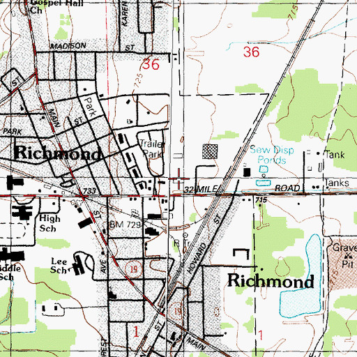 Topographic Map of Richmond Post Office, MI