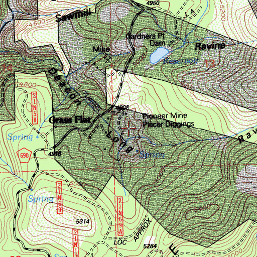 Topographic Map of Pioneer Mine Placer Diggings, CA