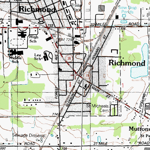Topographic Map of Richmond Fire Department, MI