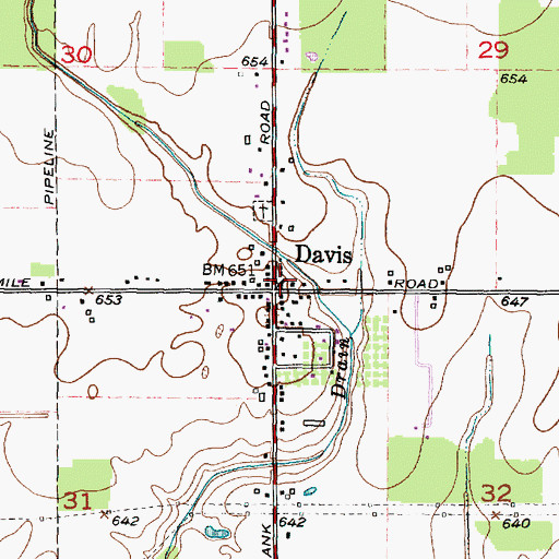 Topographic Map of Davis United Methodist Church, MI