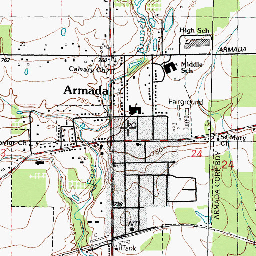 Topographic Map of Armada Post Office, MI